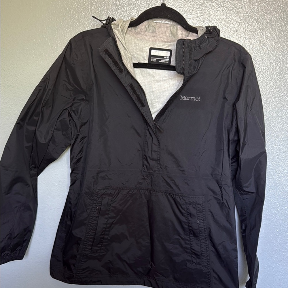 Marmot Black halfzip with Hood and Waterproof Design